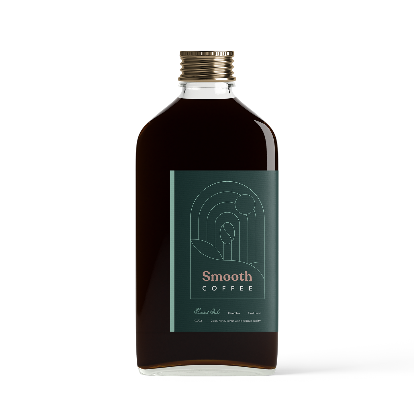 Front view of decaf Ocean Beech Smooth Coffee bottle