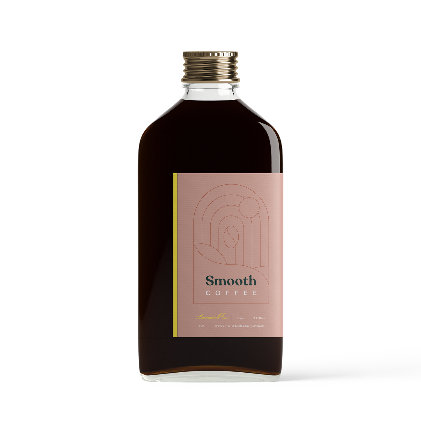 Front view of decaf Moonrise Pine Smooth Coffee bottle