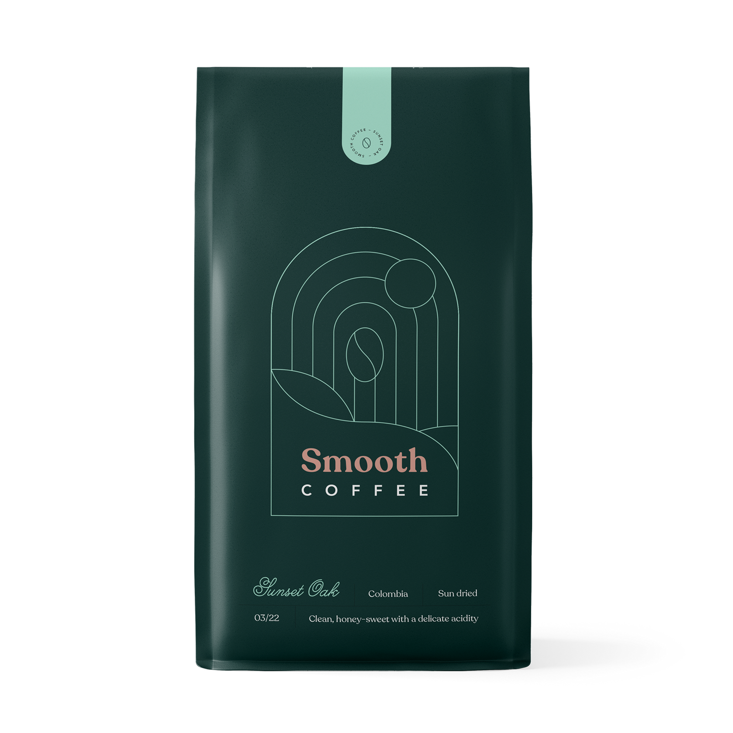 Front view of Sunset Oak Smooth Coffee bag - ground coffee