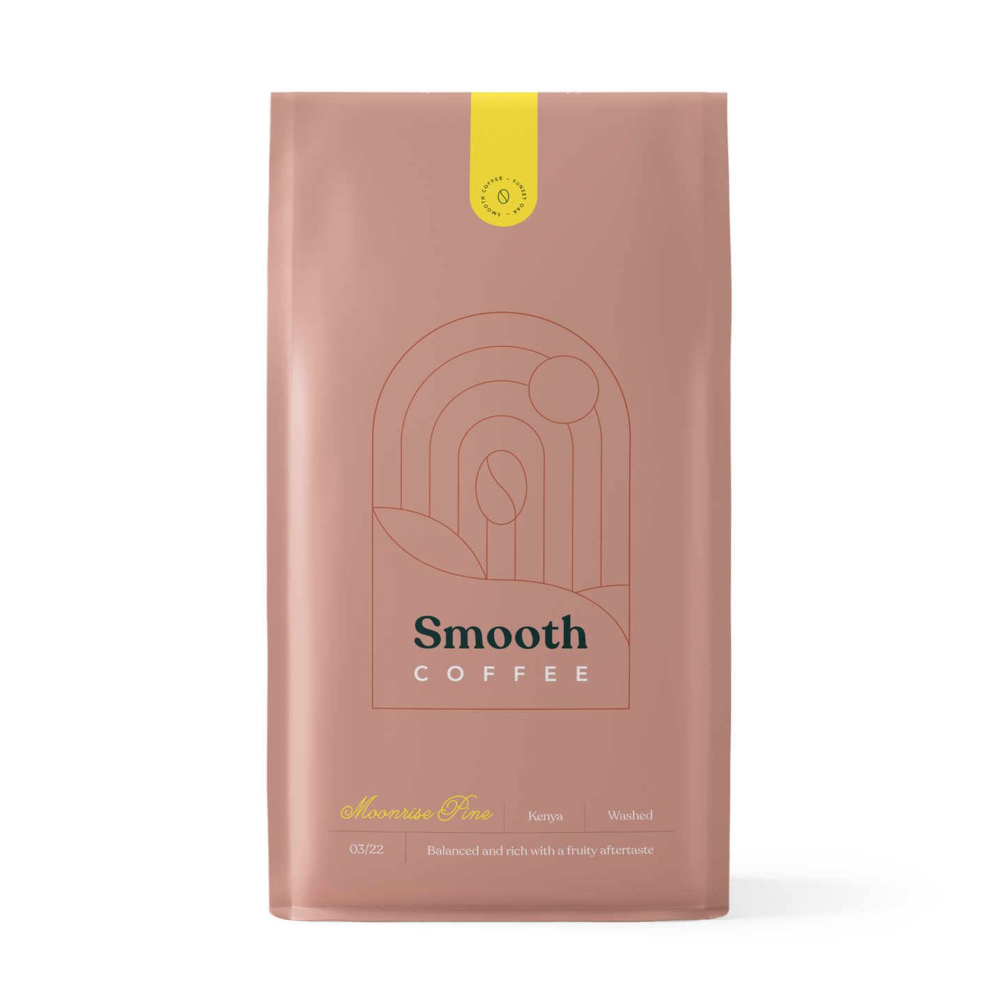 Front view of Moonrise Pine Smooth Coffee bag